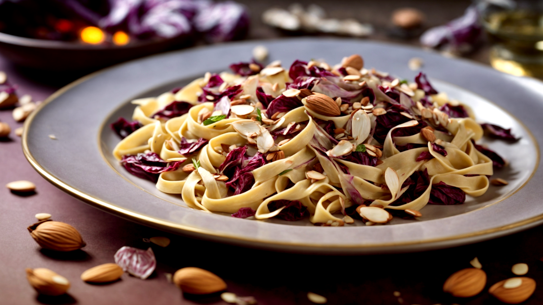 Radicchio tagliatelle mandorle croccanti"