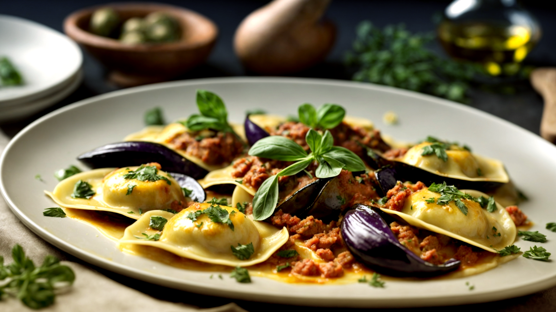 Raviolini melanzane salsiccia piccante"