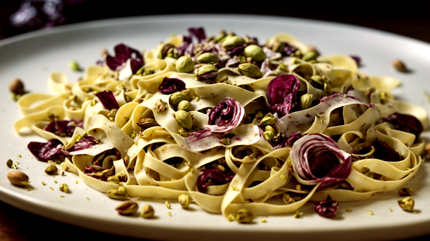 Tagliatelle pistacchi radicchio croccante"