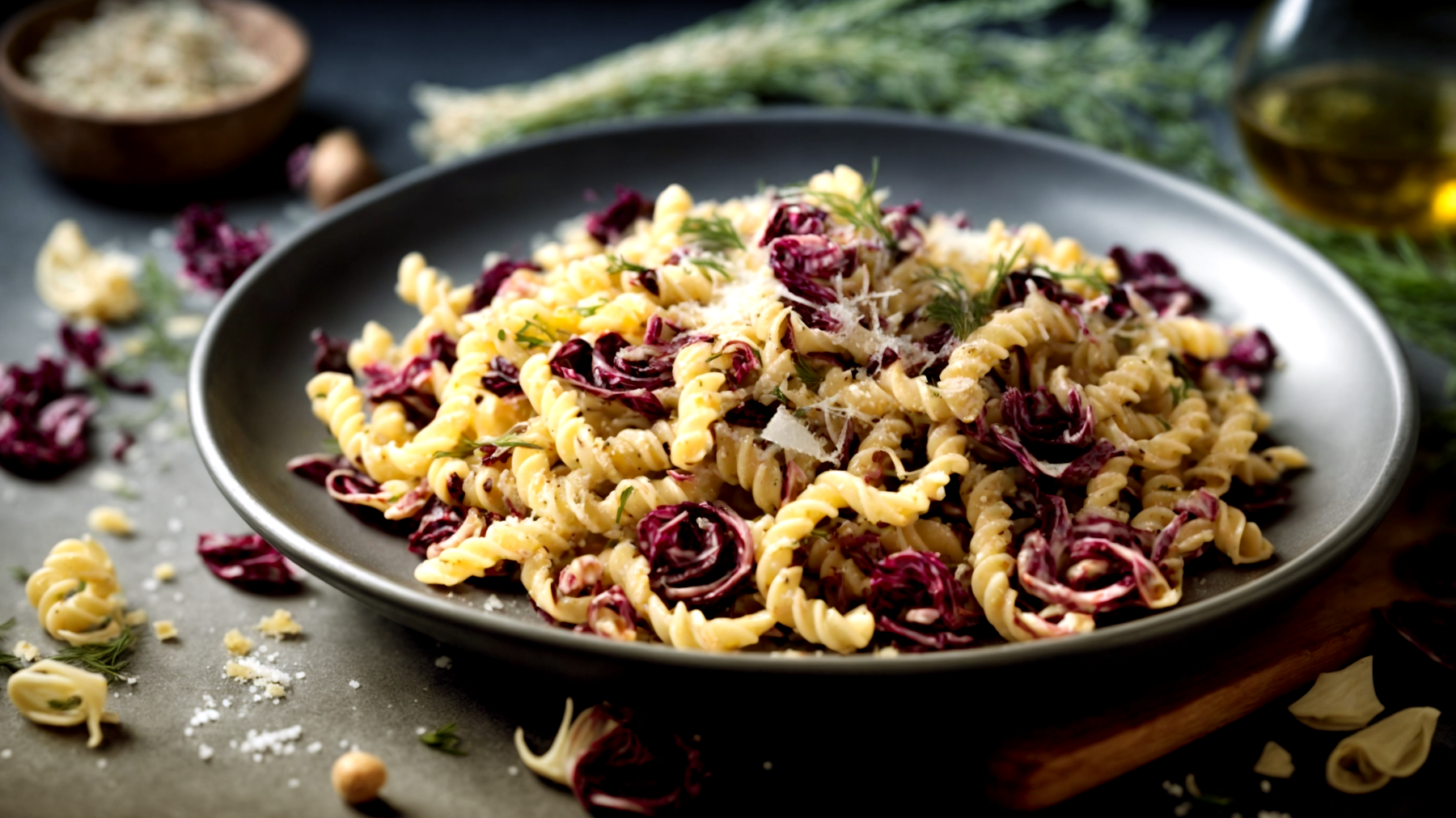 Fusilli radicchio finocchio croccante"