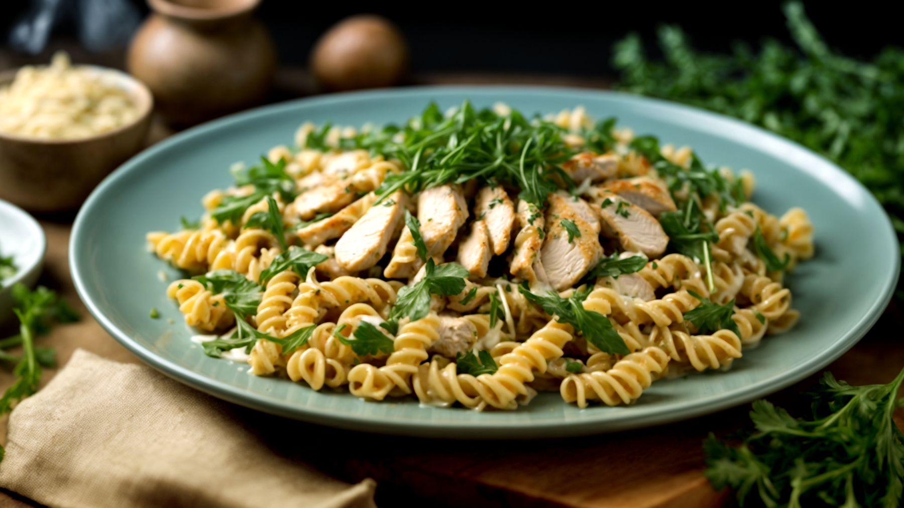 Fusilli pollo rucola"