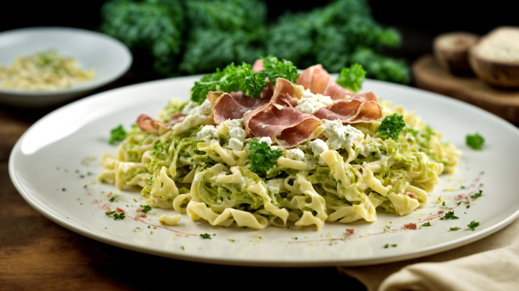 Fusilli ricotta prosciutto crudo cavolo cappuccio"