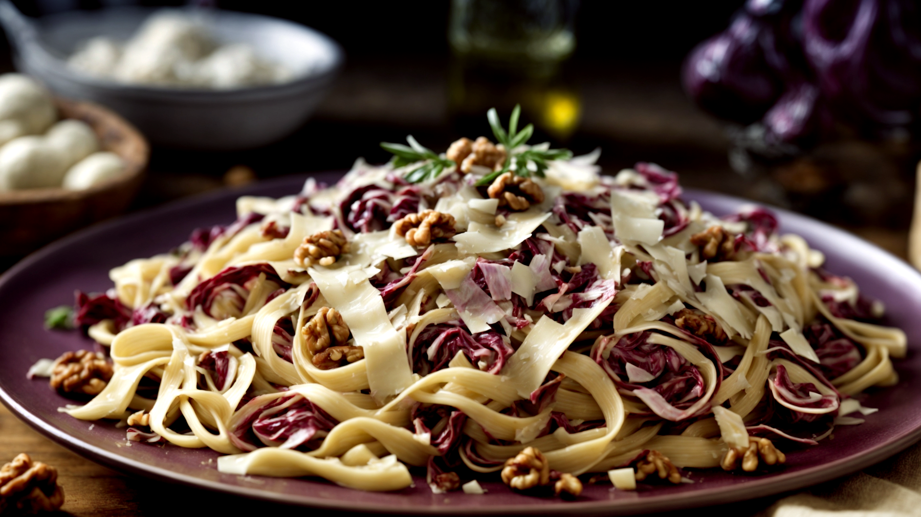 Linguine radicchio noci pecorino"